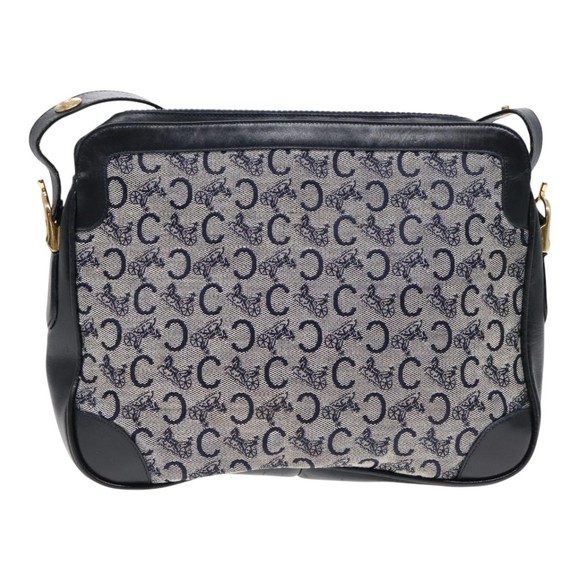 CELINE C Sulky Shoulder Bag Canvas Navy Gold Auth fm3869 - Picture 2 of 16